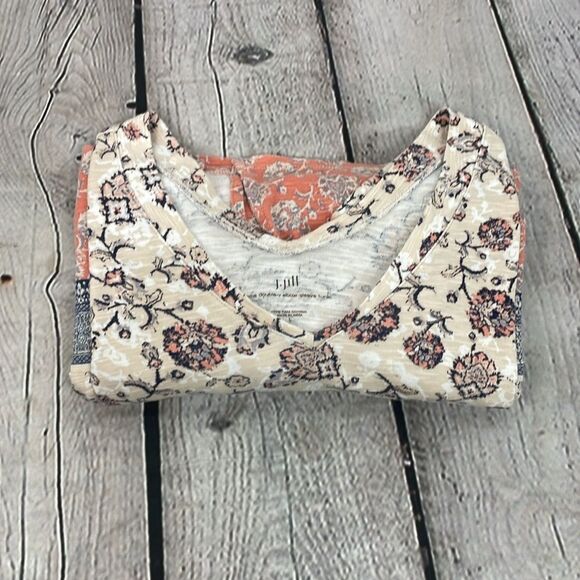 J. Jill Pima Double-Elbow Sleeve Tunic Flower Print Top size Large - Picture 11 of 12